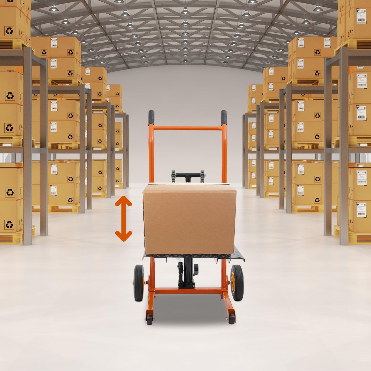 BRICZUNA Hydraulic Material Lift Pallet Truck Dolly Adjustable Forklift Stacker Pallet Jack Hydraulic Material Lift Winch Stacker for Workshops & Warehouses, Tangerine (35.43" H, Max. Load 577 Lbs)