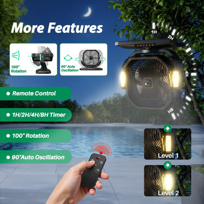 12" 20L Large Misting Fan Portable, 30000mAh Outdoor Oscillating Mist Fans for Outside Patios Cooling Fan, with Telescopic Handle & Rolling Wheel, LED Light, Timer, for Camping/Beach Summer Essentials