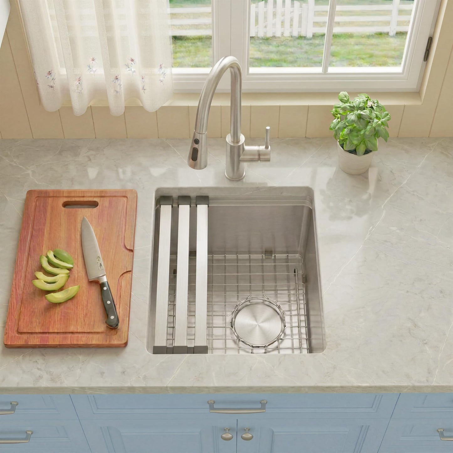 Lonsince Bar Sink Undermount 16 X 18 inch,16 Gauge Stainless Steel Bar Sink Offset Drain Design,Outdoor Small RV Sinks,Wet Bar Prep Sink with Workstatin (16" X 18")