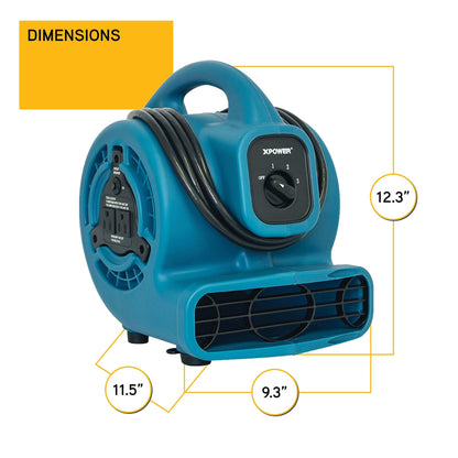 XPOWER P-80A Mini Mighty 138 W 600 CFM Centrifugal Air Mover, Carpet Dryer, Floor Fan, Blower, Stackable, Daisy Chain, for Water Damage Restoration, Janitorial, Plumbing, Home Use