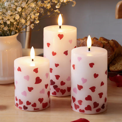 JOIONE Flameless Pillar Candles with Remote, 3 Pack Battery Operated Real Wax LED Candles, Perfect for Home Decorations Fireplace Table, Heart Sticker