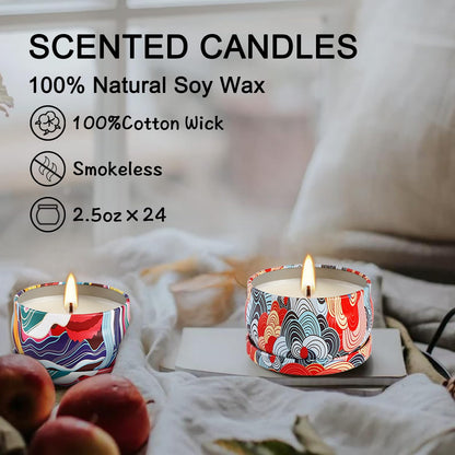 YOROXRG 24Pack Scented Candles, Soy Wax Travel Tin Jar Candles, Aromatherapy Candles for Home 2.5 OZ for Mom for Christmas, Birthday, Thanksgiving, Mother's Day, Valentine's Day