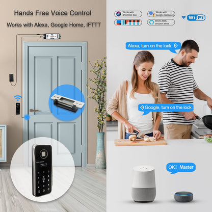 Olideauto Front Door WIFI Smart Fingerprint Electronic Card ReadersKit,Wireless Access Control Locking Kit for Home Office Door,with Wireless Fingerprint Access Keypad+Electric Strike+Wireless FoB Key