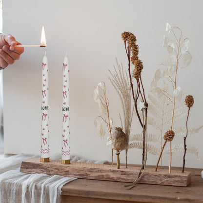 Floral Taper Candles 10 Inch Tall Unscented Handmade Bows and Hearts Print Long Burning Elegant Candlesticks for Wedding Dinner Home Decor