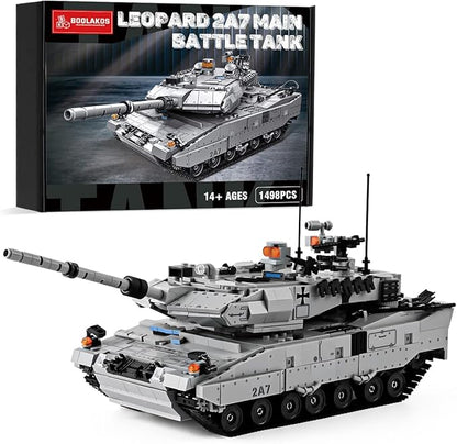 Leopard II A7 Main Battle Tank Building Block Military Tank Building Toy Set to Display Collectible WW2 Army Model for Adults (1498 Pieces)