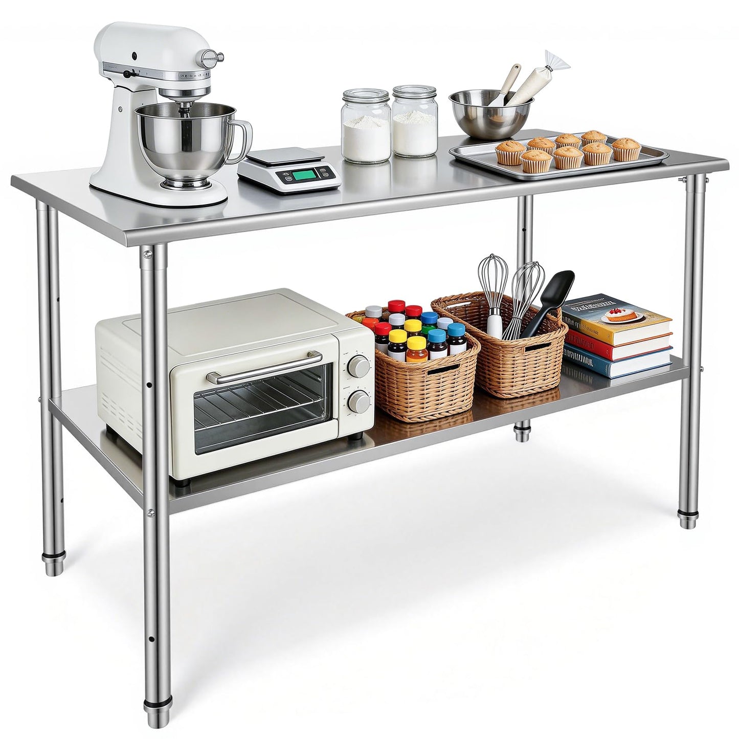 Kryonix Stainless Steel Work Table for Prep & Work 24x48 Inch, NSF Commercial Kitchen Heavy Duty Prep Table with Adjustable Undershelf for Kitchen, Restaurant, Home & Hotel