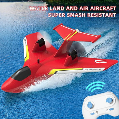 Remote Control Airplanes for Kids 2.4Ghz RC Water Plane Gifts for Boys Age 8-13 Year Old Easy to Fly Mini Glider with Gyro/Lights/2 Batteries Cool Toys for Birthday Christmas(Red)