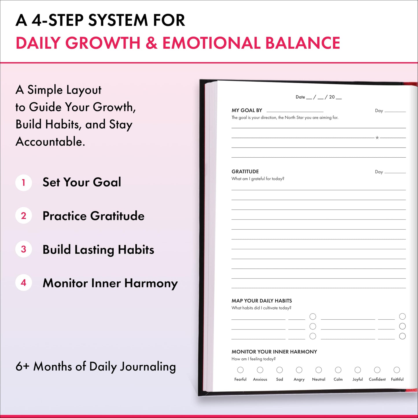 Daily Gratitude, Goal Setting & Habit Tracker Journal for Women & Men with 9-Point Emotional Wellness Scale — iAmEvolving™ 288-Page Hardcover Personal Growth Planner (White Cover)