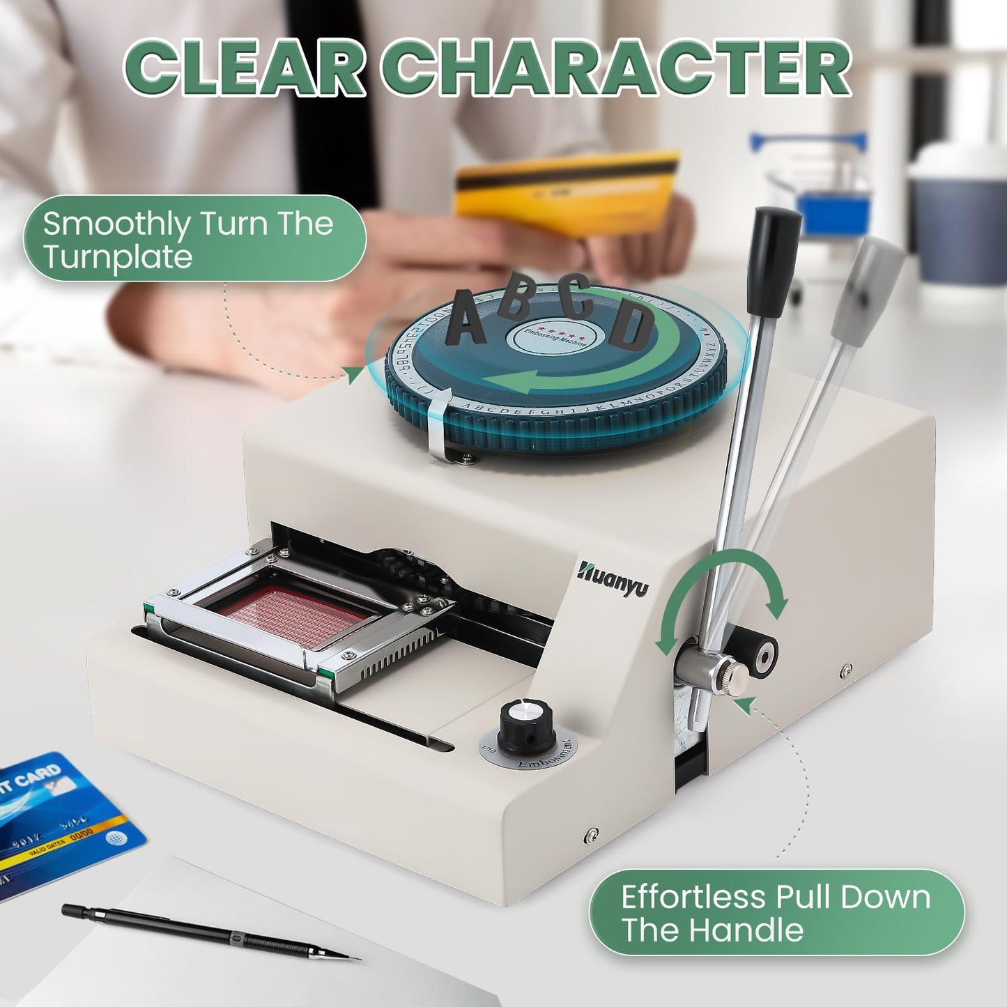 Huanyu PVC Card Embosser 68 Characters Manual Embossing Machine Credit ID VIP Code Gift Card Printer Letterpress Stamping Print Machine