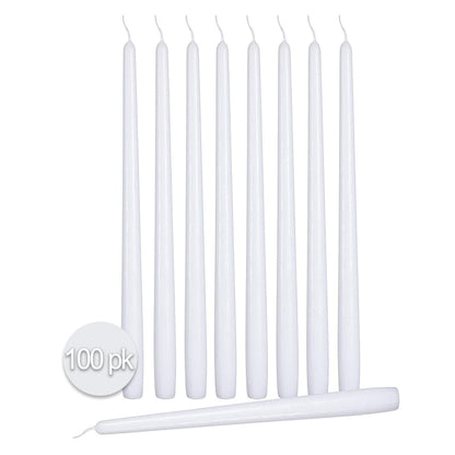 Ner Mitzvah 100 Pack Tall Taper Candles - 8.5 Inch White Dripless, Unscented Dinner Candle - Paraffin Wax with Cotton Wicks - 7 Hour Burn Time