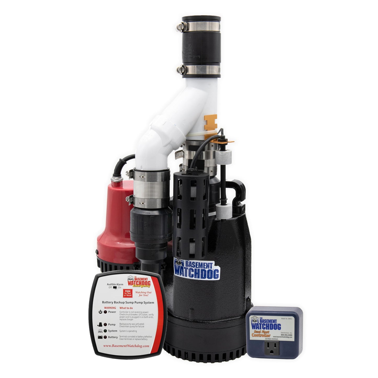 The Basement Watchdog Combo Preassembled Primary & Battery Backup Sump Pump System w/Monitoring Controller (CITE-33); Copper-Wound PSC Motor