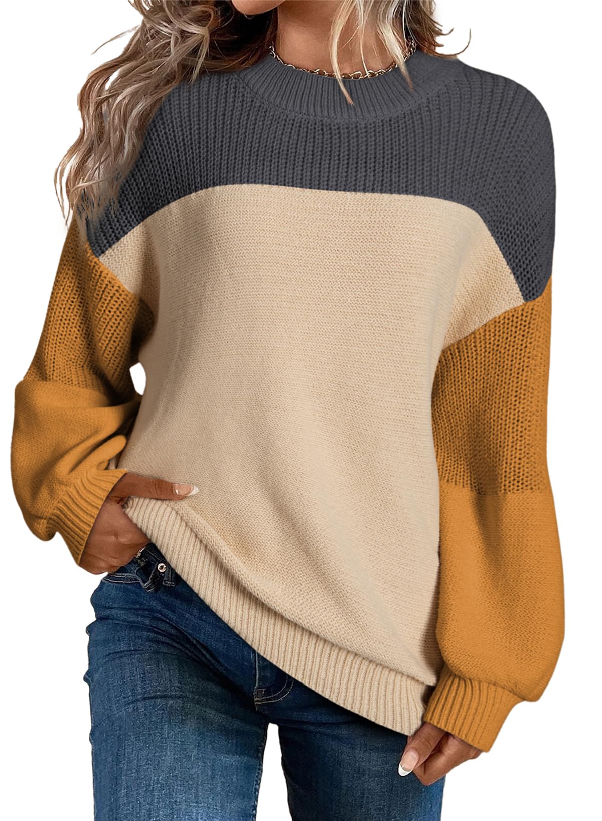 Dokotoo Women's Casual Long Sleeve Sweaters Loose Crewneck Knit Solid Pullover Sweater Jumper Tops