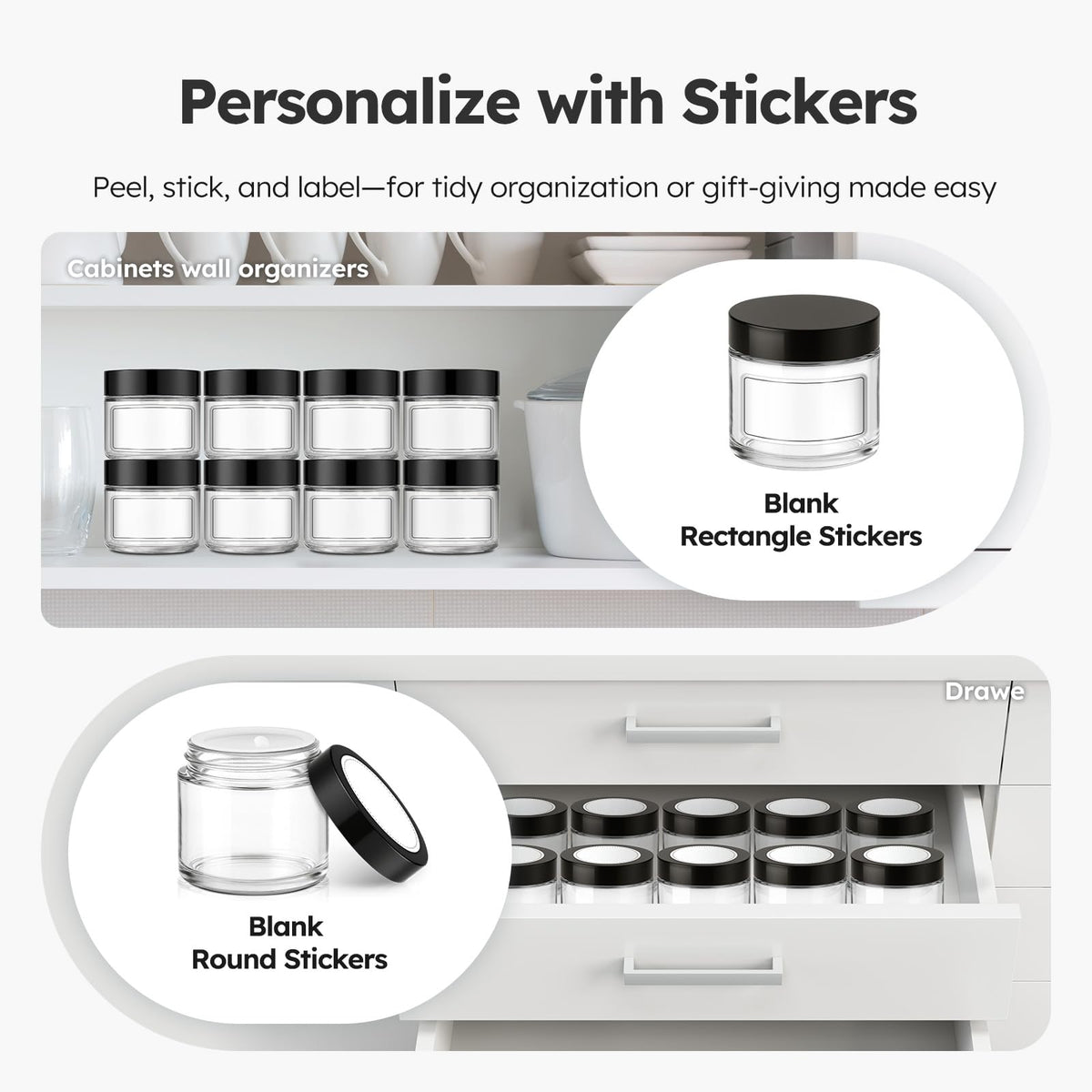 2 oz Glass Jars with Lids, 36 Pack Clear Small Glass Jars with Black Lids Leakproof Round Airtight Empty Cosmetic Travel Containers with Inner Liners For Lotions Powders and Candle Making