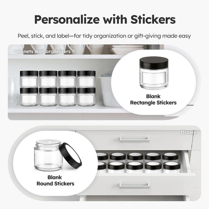 2 oz Glass Jars with Lids, 36 Pack Clear Small Glass Jars with Black Lids Leakproof Round Airtight Empty Cosmetic Travel Containers with Inner Liners For Lotions Powders and Candle Making