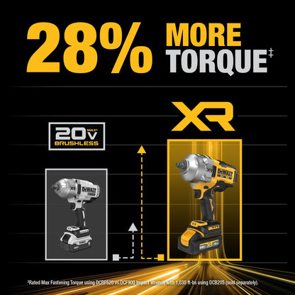 DEWALT 20V MAX XR Cordless Impact Wrench Kit, 1/2” Hog Ring, High Torque, Brushless, Includes POWERSTACK Battery and Charger (DCF961GH1)