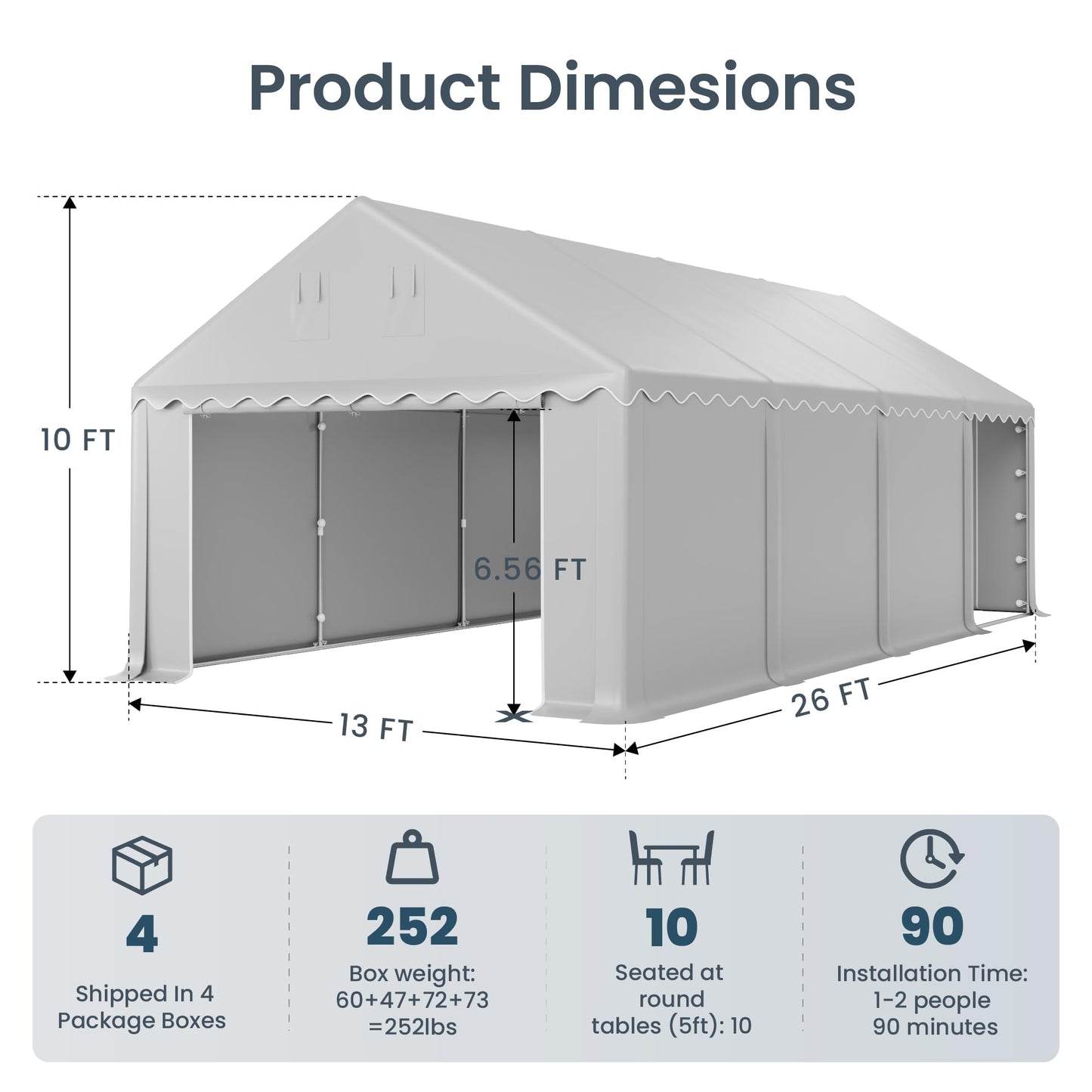 PHI VILLA Portable Garage,13x26 ft Storage Tent Outside Commercial Sheds Carport Party Tents Shelter, Heavy Duty Event Canopy Shelters Waterproof UV Resistant with Rollup Zipper Doors