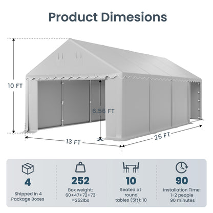 PHI VILLA Portable Garage,13x26 ft Storage Tent Outside Commercial Sheds Carport Party Tents Shelter, Heavy Duty Event Canopy Shelters Waterproof UV Resistant with Rollup Zipper Doors
