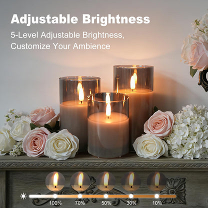 NICE POINT Rechargeable Flameless Candles, Flickering LED Flame Pillar Glass Fake Candles with Remote and Timer,Real Wax Flameless Candles for Living Room, Bedroom & Holiday Décor(Gray)
