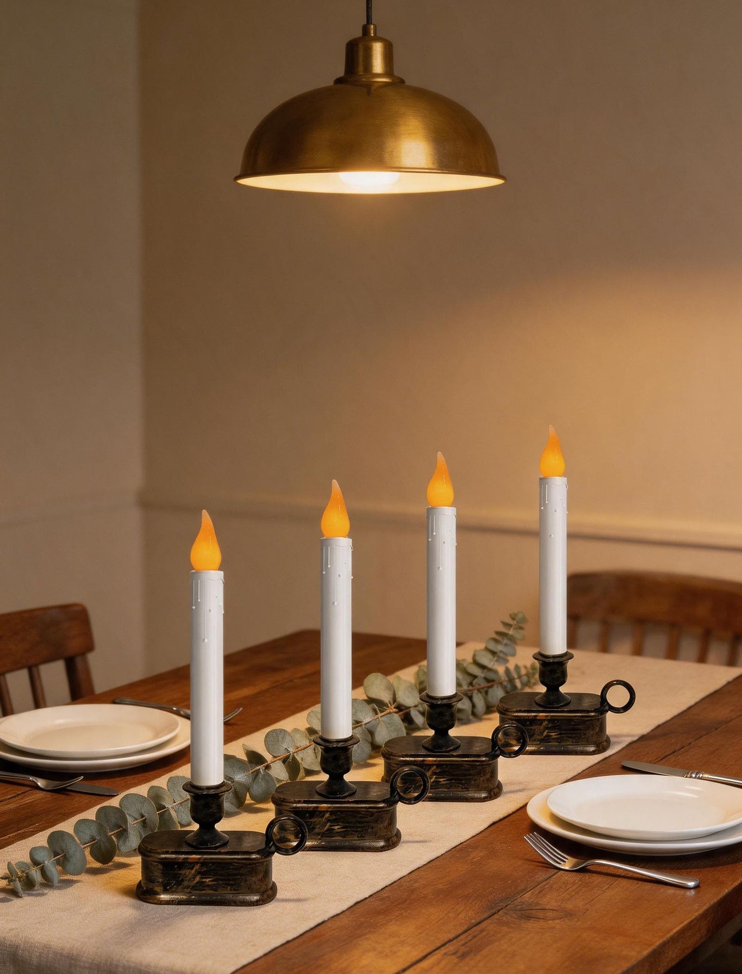 4 Pack Christmas Window Candle Lamps, Flameless Flicker LED Lights and Bronze Base, Dusk to Dawn Light Sensor, 10 Inch Battery Powered Window Candle for Dinners, Table, Party, Valentines Decorations