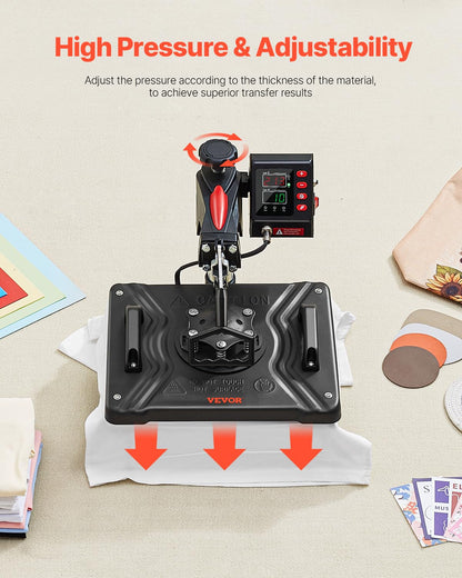 VEVOR 5 in 1 Heat Press Machine 12x15 Inch, 360° Swing Away Shirt Press Machine - Digital Professional Heat Transfer Tshirt Press Machine, Sublimation Heat Press for T Shirts Hat Cap Mug Plate