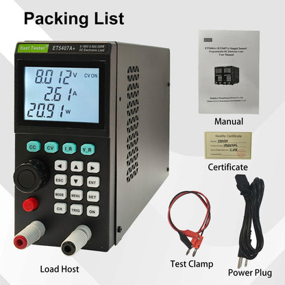 ET5407A+ Programmable DC Electronic Load 200W 0–180V 0–30A 1mV/1mA High-Resolution Battery Power Supply Tester with CC/CV/CR/CP Modes USB Control LCD Display for Lab R&D