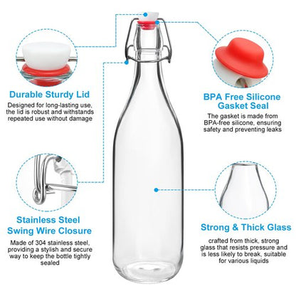 JOBVERT Swing Top Bottles 33oz,2 Pack Glass Brewing Bottles with Airtight Grolsch Closures, Reusable for Kombucha, Beer, Cold Brew, Homemade Beverages Storage