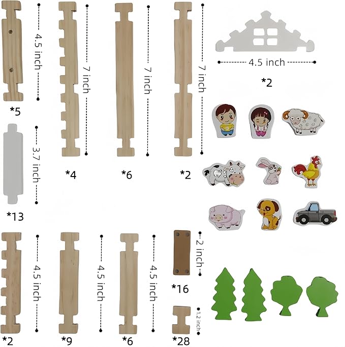 105Pcs Wooden Building Blocks Construction Set for Kids Ages 3-8Preschool Learning Toys for Toddlers Boys &amp Girls Birthday Gift Educational STEM Toy