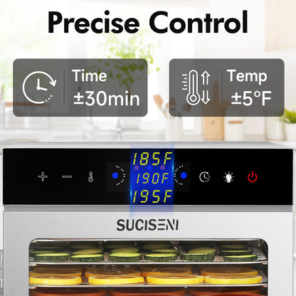 Food Dehydrator Machine 12 Stainless Steel Trays 1000W Meat Dehydrator for Home Use, 24H Timer & 195℉ Temperature Control Food Dryer for Jerky Fruit Herbs Mushroom Dog Treats