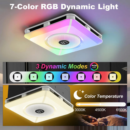 Bullro Bathroom Exhaust Fan with Bluetooth Speaker and Light, Plug & Play Installation, 230 CFM/1.5 Sone Bathroom Vent Fan, 7 RGB Lighting and 3 Music Rhythms, Remote Control, 3000K-6500K Adjustable