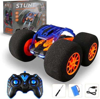 Indoor RC Car Stunt Remote Control Car Toys with Soft Wheels RC Cars for Kids Indoor Outdoor with LED headlight &amp Crazy Stunts 360° Flips Double Sided Vehicle 2.4GHz Remote Control for Boys Girls