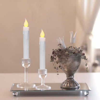 CVHOMEDECO. Flickering Taper Candles LED Drip Flameless Candles, Battery Operated with Timer, White, 6-3/4 Inch, Set of 4