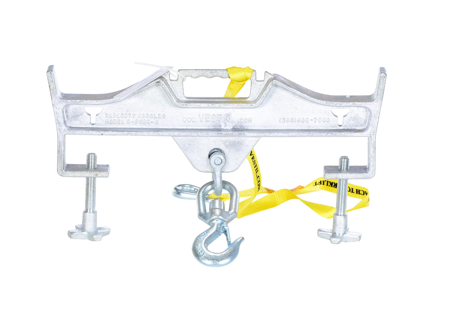 Vestil D-FORK-4-SL Steel Double Swivel Hoist Optioning Hook 2 In x 23-3/16 In x 14-1/2 In 4000 Lb. Capacity Silver