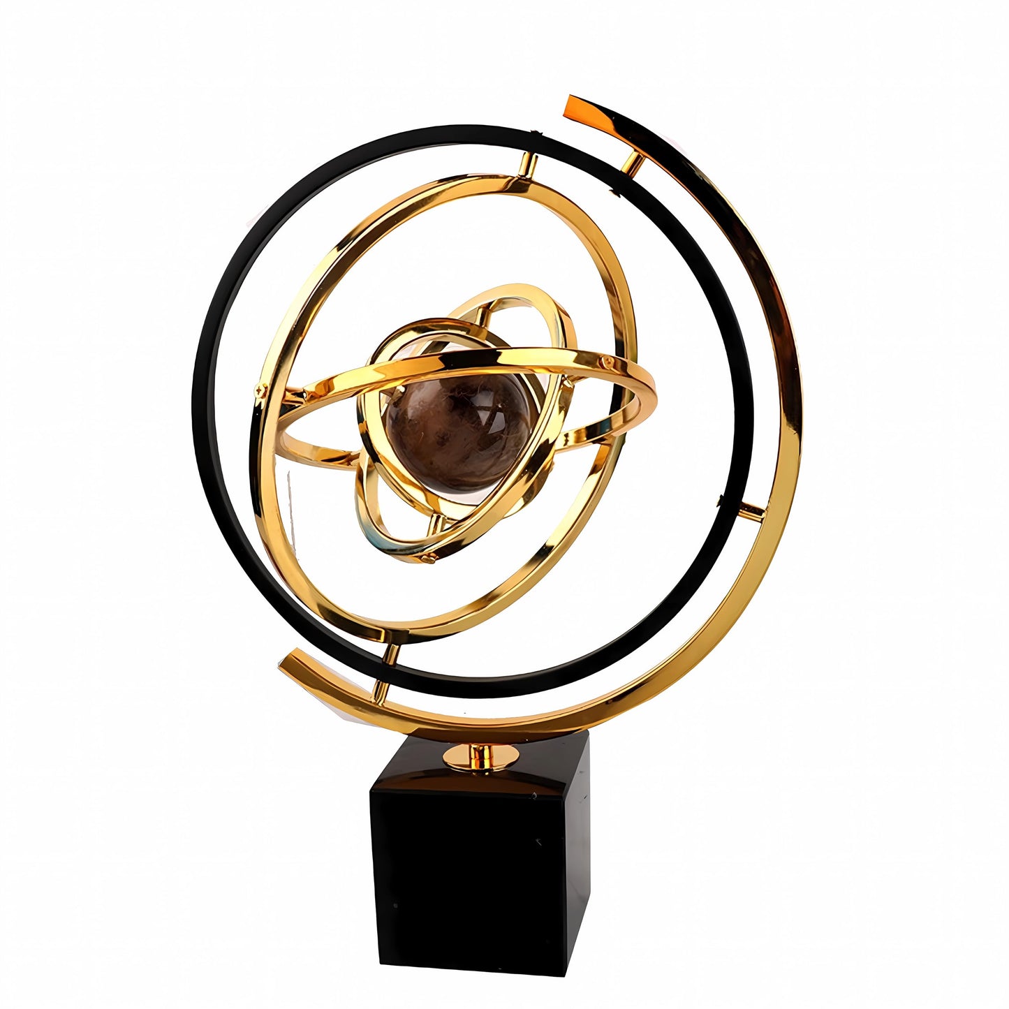 BG-DRGNING Gold Globe Abstract Art Decor, Sculptures with Rectangle Stands, Desk Decor - Black & Gold (XL, Globe)