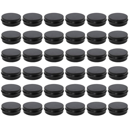 Moretoes 36 Pack Tins, 2 Oz Lip Balm Containers, Black Metal Round Tins Aluminum Cans, Empty Tin with Screw Lids for Salve, Spices or Candies