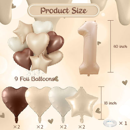 3rd Birthday Balloons Beige, Large Apricot Tan Foil 3 Number Balloon Decor with Sand White Cream Nude Taupe Helium Heart Star Balloon for Women Girls Birthday Wedding Anniversary Party Decoration