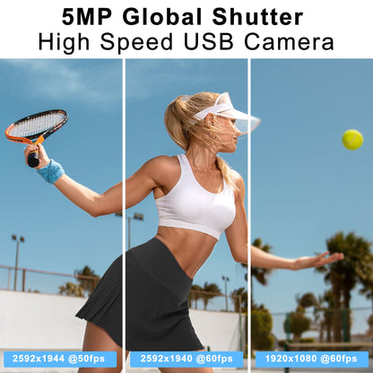 ALPCAM 5MP Global Shutter USB Camera Module, High Speed 60fps 1080P PC Webcam with No Distortion Lens Lightburn Camera, for Computer, Laptop, Android, and Raspberry Pi