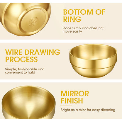 Lallisa 10 Pcs 304 Stainless Steel Gold Mixing Bowls 4.7 Inch Decorative Esthetician Bowls Metal Serving Bowl for Wedding Party Baking Prepping Serving Facial Salad Fruit Snack Soup