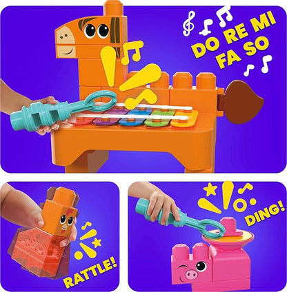 Mega Bloks Fisher-Price Toddler Building Blocks Toy Set Musical Farm Band with 40 Pieces and 6 Music Sheets Ages 1+ Years