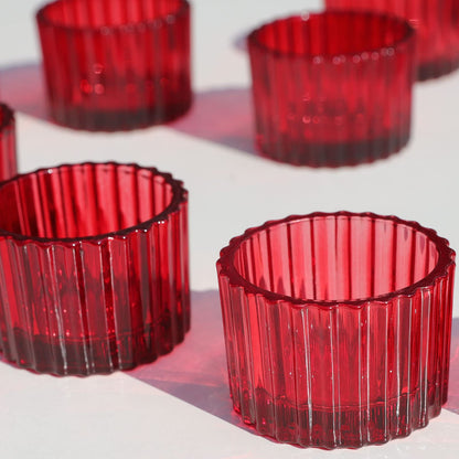 VOHO Red Candle Holders for Table Centerpiece, Tealight Candle Holder Set of 12 for Small Tealight Candles, Glass Votive Candle Holders for Her Valentine Christmas(2 x 1.4 Inch)