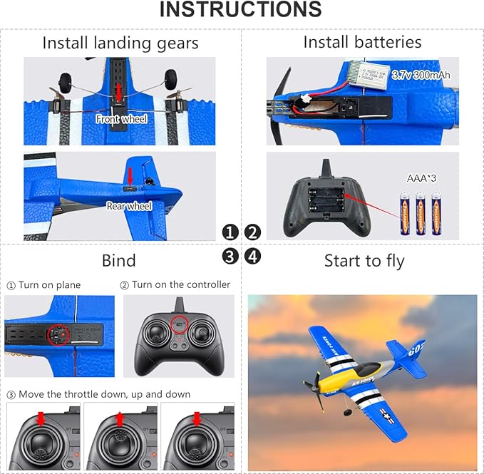 HAWK'S WORK 3 Channel RC Plane P-51D Mustang Remote Control Airplane Ready to Fly 2.4GHz 6-axis Gyro Stabilizer Easy to Fly for Kids &amp Beginners