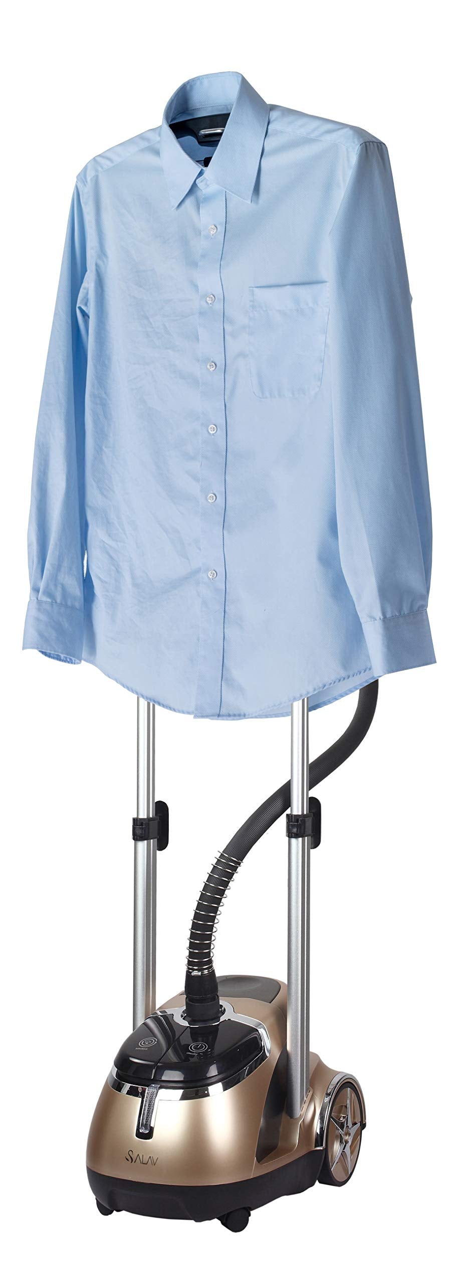SALAV Limited Edition Professional Series Dual Bar Garment Steamer with Foot Pedals, Stainless Steel Steam Plate, Retractable Power Cord, 1.8L (60.8 oz) Water Tank, 1500 watts, 60+mins of Steam