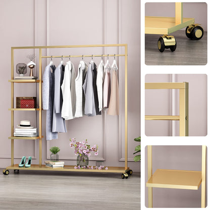 Smlttel Gold Clothing Racks with Shelf, Boutiques Retail Display Gold Clothes Rack, Multiple Uses Heavy Duty Garment Rack for Hanging Rods for Home and Retail