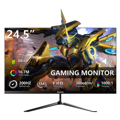 BUYRICH 24.5 Inch Gaming Monitor, 200Hz Refresh Rate, FHD 1920x1080, Fast Response Time, Built-in Speakers, Metal Stand, VESA Compatible, for PC Gamers and Home Setup