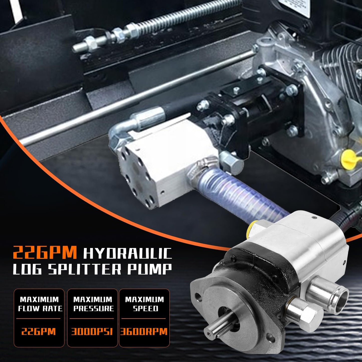 PumpShark 22 GPM, 2 Stage, Hydraulic Wood Log Splitter Pump, 3000 PSI, Aluminum HI/LO Gear Pump, 3600 RPM, 5/8" Shaft