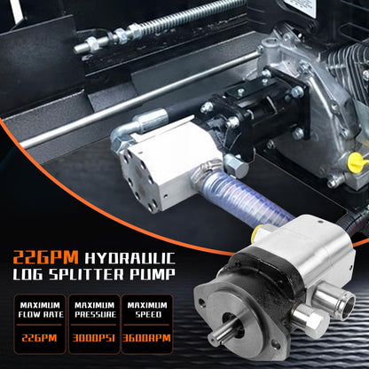 PumpShark 22 GPM, 2 Stage, Hydraulic Wood Log Splitter Pump, 3000 PSI, Aluminum HI/LO Gear Pump, 3600 RPM, 5/8" Shaft