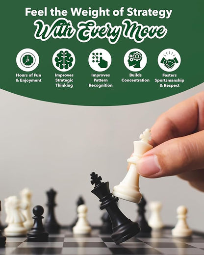 WE Games Bobby Fischer Ultimate Chess Pieces Set Staunton Plastic Tournament Chess Set - Extra Queens Triple Weighted
