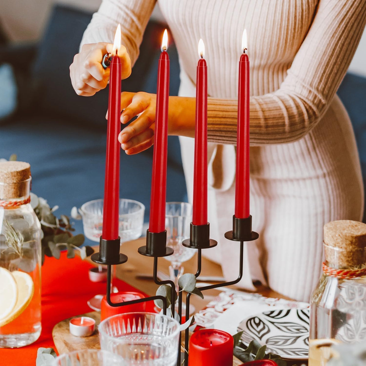Grcdoyvl 14 Pack Tall Red Taper Candles - 10 Inch Red Dripless, Unscented Dinner Candle - Paraffin Wax with Cotton Wicks - 8 Hour Burn Time.