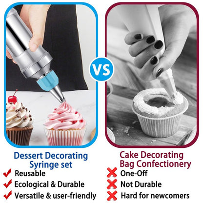 Novano Dessert Decorating Syringe Set, Frosting Piping Kit Stainless Steels Cake Decorating Kit with 6 Piping Tips & 9 silicone cupcakes, Cupcake Decorating Kit Piping Bags and Tips Set