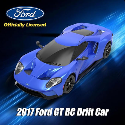 YONCHER RC Drift Car Remote Control Car for Kids Ford GT Officially Licensed 1:24 20KM/H 4WD with Lights Fast Racing Toy Car for Boys Girls Blue