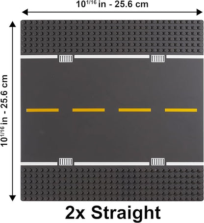 Apostrophe Games Road Baseplate – Premium Building Blocks Base Plates Compatible with All Major Brands – 6pcs Baseplate Gray with Road Design – Straight Curve Crossroad T-Junction